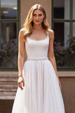 Robe de mariée à col rond en perles ivoire