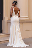 Robe de mariée en satin ivoire à col en V avec fente