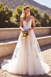 Une ligne V col ivoire corset robe de mariée longue