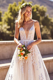 Une ligne V col ivoire corset robe de mariée longue