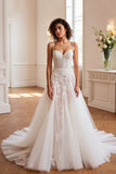 Une ligne V col ivoire corset dentelle robe de mariée
