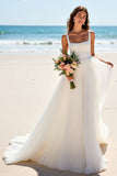 Robe de mariée plissée ivoire à col carré ligne