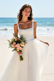 Robe de mariée plissée ivoire à col carré ligne