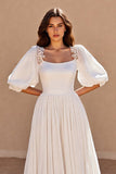 Ivoire Une ligne demi-manches robe de mariée longue