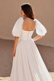 Ivoire Une ligne demi-manches robe de mariée longue