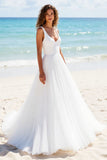 Robe de mariée longue ivoire plissée à col en V
