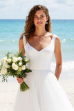 Robe de mariée longue ivoire plissée à col en V