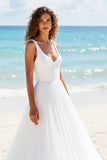 Robe de mariée longue ivoire plissée à col en V