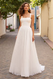 Robe de mariée longue plissée en tulle ivoire