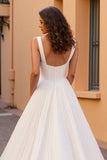 Robe de mariée longue plissée en tulle ivoire