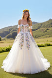 Floral Épaule Dénudée Ivoire Robe de mariée trapèze