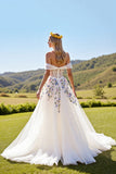 Floral Épaule Dénudée Ivoire Robe de mariée trapèze