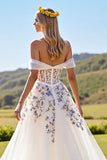 Floral Épaule Dénudée Ivoire Robe de mariée trapèze