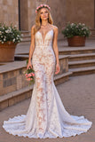 Robe de mariée en dentelle à bretelles spaghetti sirène ivoire