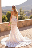 Robe de mariée en dentelle à bretelles spaghetti sirène ivoire
