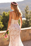 Robe de mariée en dentelle à bretelles spaghetti sirène ivoire