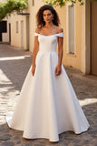 Robe de mariée en satin ivoire A Line Off Shoulder
