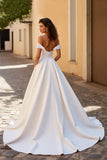 Robe de mariée en satin ivoire A Line Off Shoulder