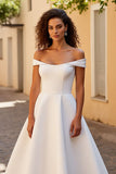 Robe de mariée en satin ivoire A Line Off Shoulder