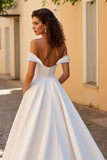 Robe de mariée en satin ivoire A Line Off Shoulder