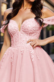 Robe courte de balle en tulle corset blush avec appliques