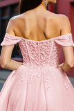 Robe courte de balle en tulle corset blush avec appliques
