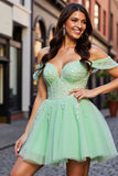 Robe courte de balle en tulle corset blush avec appliques