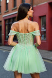 Robe courte de balle en tulle corset blush avec appliques