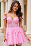 Robe courte corset rose avec appliques