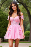 Robe courte corset rose avec appliques
