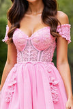 Robe courte corset rose avec appliques