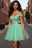 Tulle vert clair une robe courte de retour à la maison avec appliques