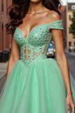 Tulle vert clair une robe courte de retour à la maison avec appliques