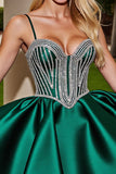 Robe courte de bal en satin vert foncé scintillant avec strass