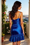 Robe courte moulante moulante en satin bleu royal