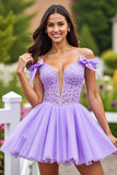 Tulle lavande une robe courte de bal avec noeuds