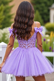 Tulle lavande une robe courte de bal avec noeuds