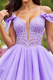 Tulle lavande une robe courte de bal avec noeuds