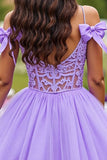 Tulle lavande une robe courte de bal avec noeuds