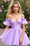 Tulle lavande à volants à manches courtes Corset Robe courte de retour à la maison avec appliques