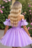 Tulle lavande à volants à manches courtes Corset Robe courte de retour à la maison avec appliques