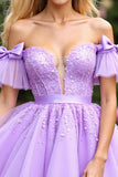 Tulle lavande à volants à manches courtes Corset Robe courte de retour à la maison avec appliques
