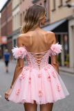 Corset floral Blush Tulle Robe courte de retour à la maison avec appliques
