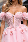 Corset floral Blush Tulle Robe courte de retour à la maison avec appliques