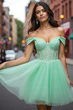 Tulle vert menthe robe de bal corset court avec appliques
