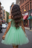 Tulle vert menthe robe de bal corset court avec appliques