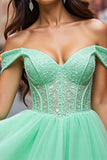 Tulle vert menthe robe de bal corset court avec appliques