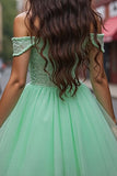 Tulle vert menthe robe de bal corset court avec appliques