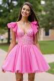 Robe courte à volants corset rose scintillant avec paillettes