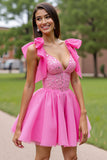 Robe courte à volants corset rose scintillant avec paillettes